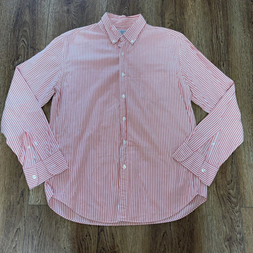 J Crew Mens L Casual orange white stripe 100% Cotton Button Down Shirt‎ Woven